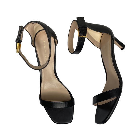 Stuart Weitzman Shoes - NEW Stuart Weitzman Black Leather Square Nudist Ankle Strap Heel 9